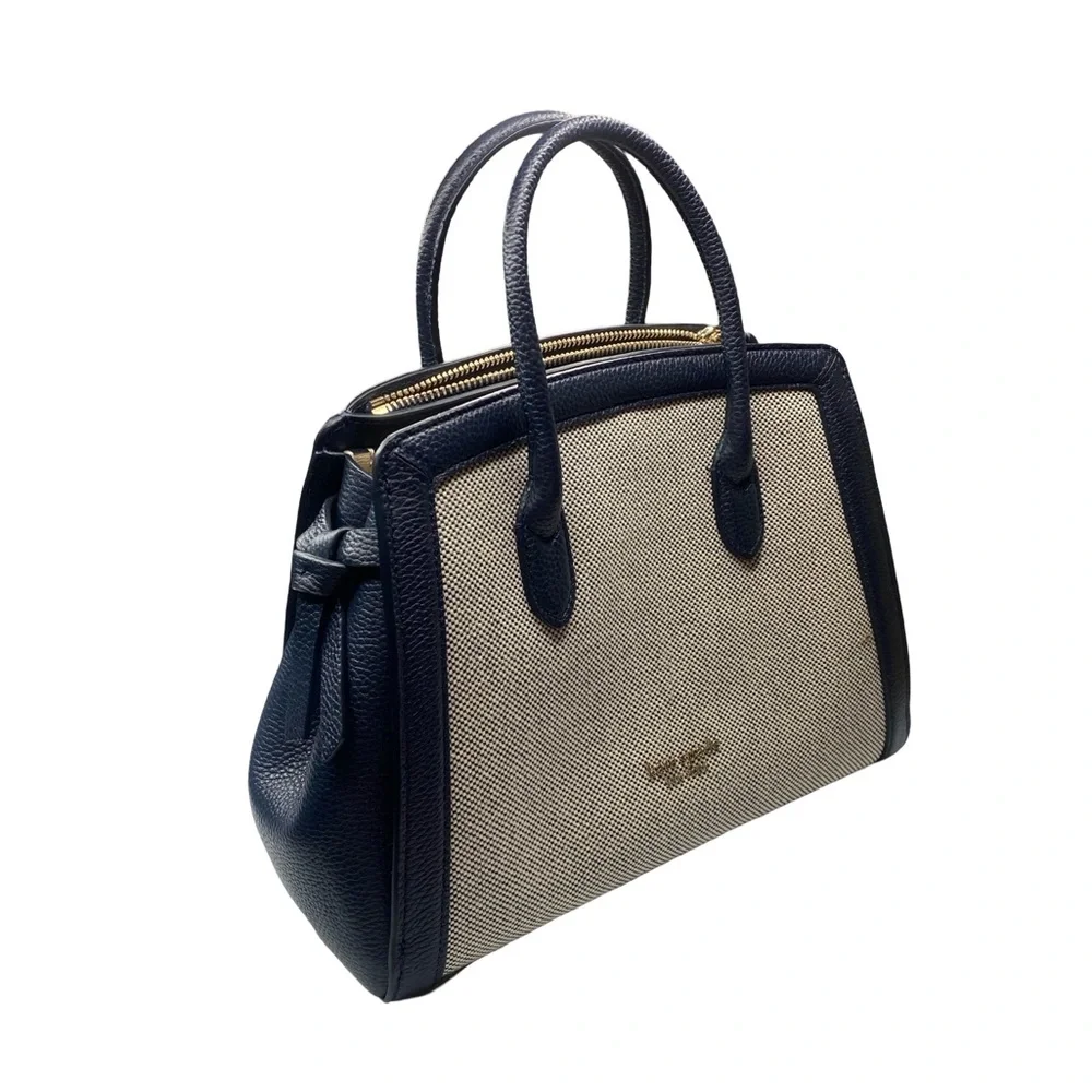 KATE SPADE Knott Canvas & Pebbled Leather Satchel - Blazer Blue color